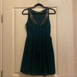 Zara hunter green, hematite beaded dress